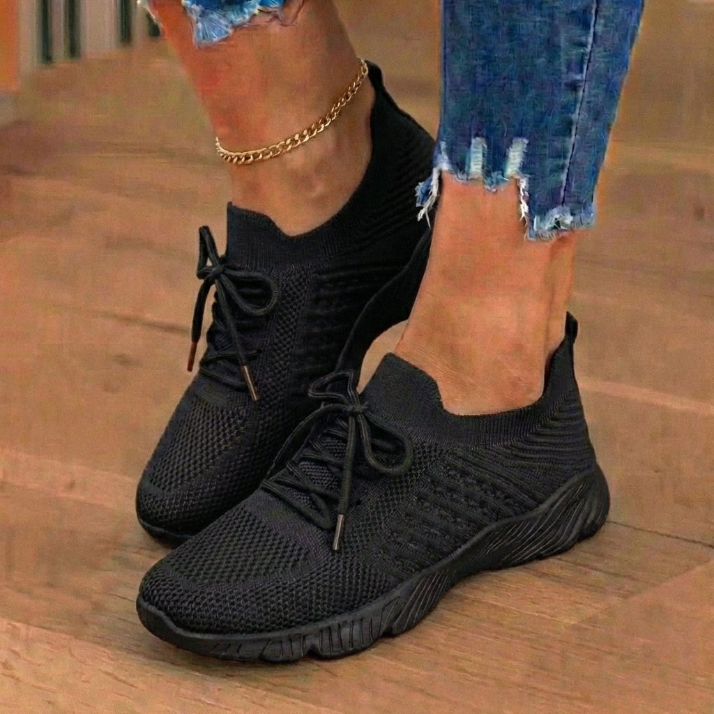 Orthopedic Knit High-Top Sneakers - Lace-Up Closure & Sock-Fit Collar*