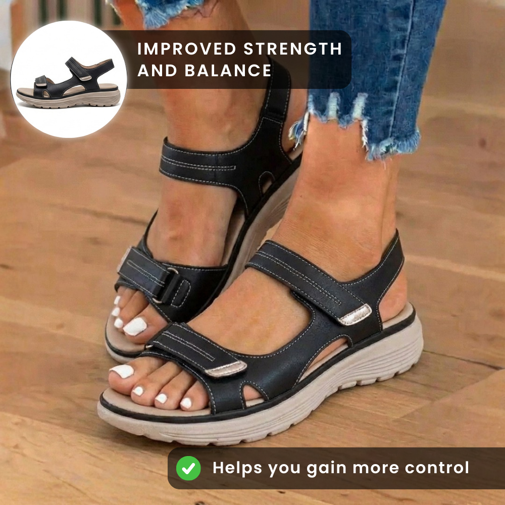 Orthopedic Leather Sport Sandals - Double Buckle Adjustable Straps
