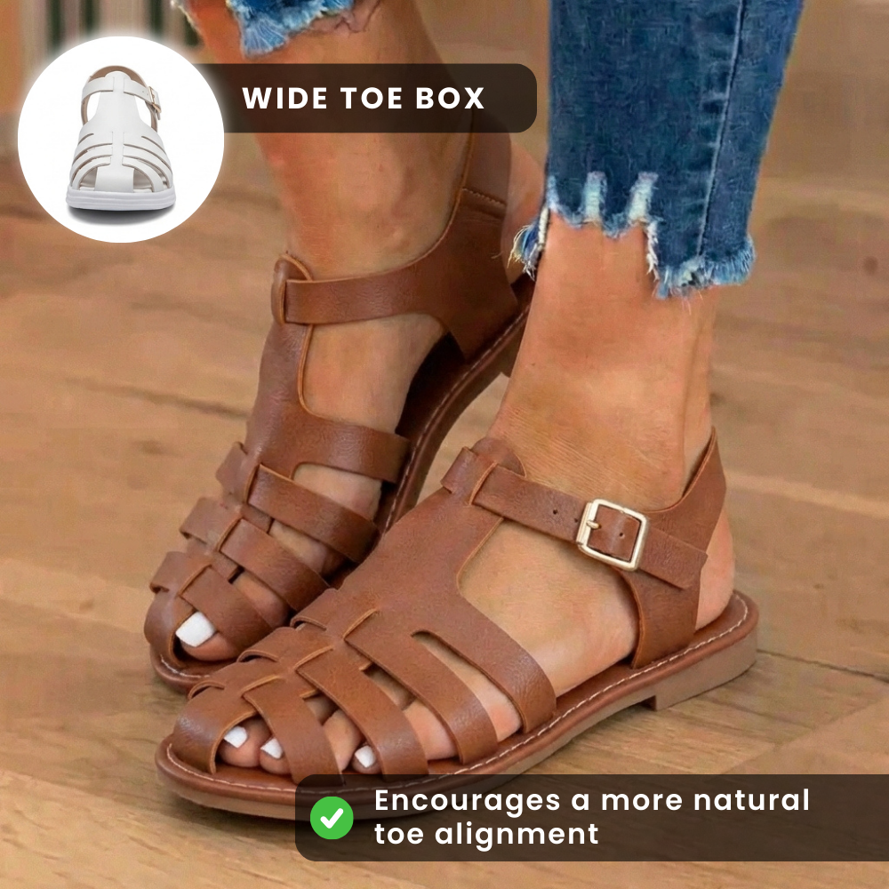 Orthopedic Leather Fisherman Sandals - Multi-Strap Buckle Closure