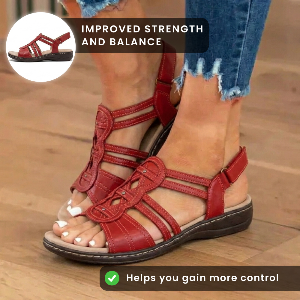 Orthopedic Leather Gladiator Slide Sandals - Celtic Knot & Studded Design