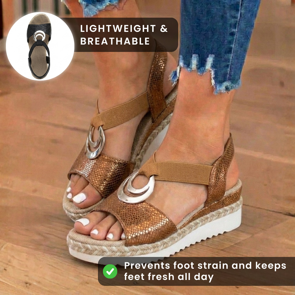 Orthopedic Textured Espadrille Platform Sandals - Triple Ring Hardware Detail