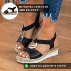 Orthopedic Textured Espadrille Platform Sandals - Triple Ring Hardware Detail
