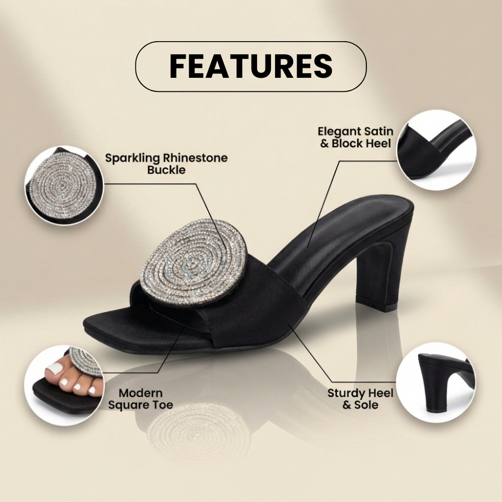 Orthopedic Raffia Block Heel Mules - Crystal Circle & Square Embellishment