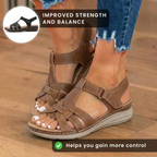 Orthopedic Leather Braided T-Strap Sandals - Ankle Buckle & Cork Sole