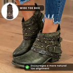 Orthopedic Leather Studded Ankle Boots - Chain & Rivet Detail