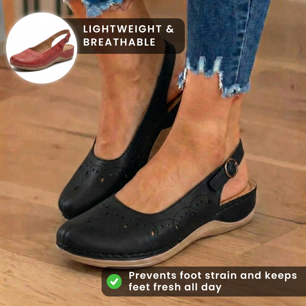 Orthopedic Suede Perforated Slip-On Flats - Scalloped Wave Detail