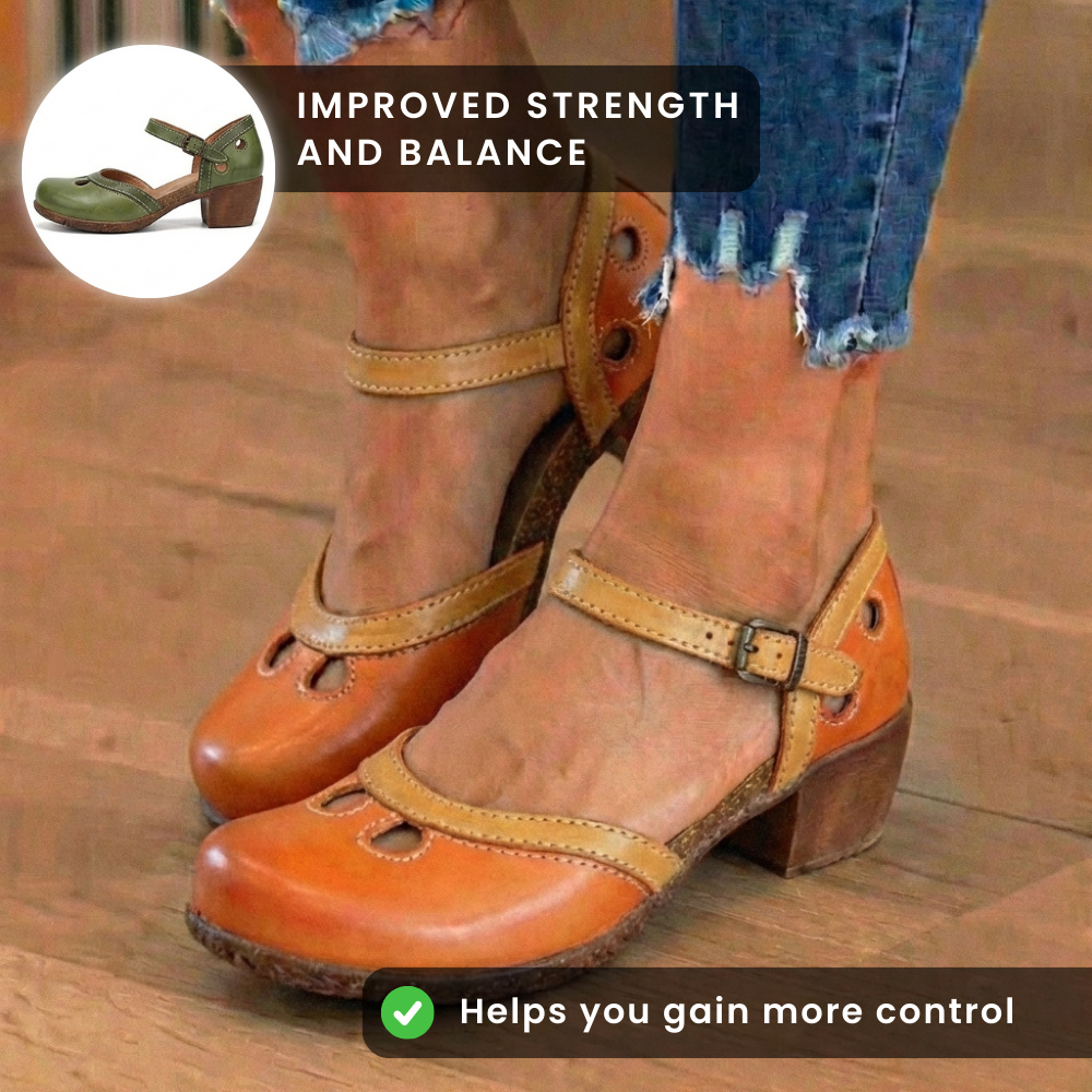 Orthopedic Leather Color-Block Mary Janes - Cutout Pattern & Dual-Buckle