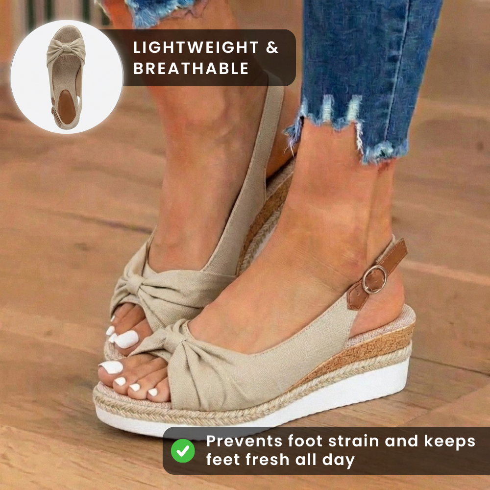 Orthopedic Knot-Front Espadrille Wedge Sandals - Ankle Buckle Strap