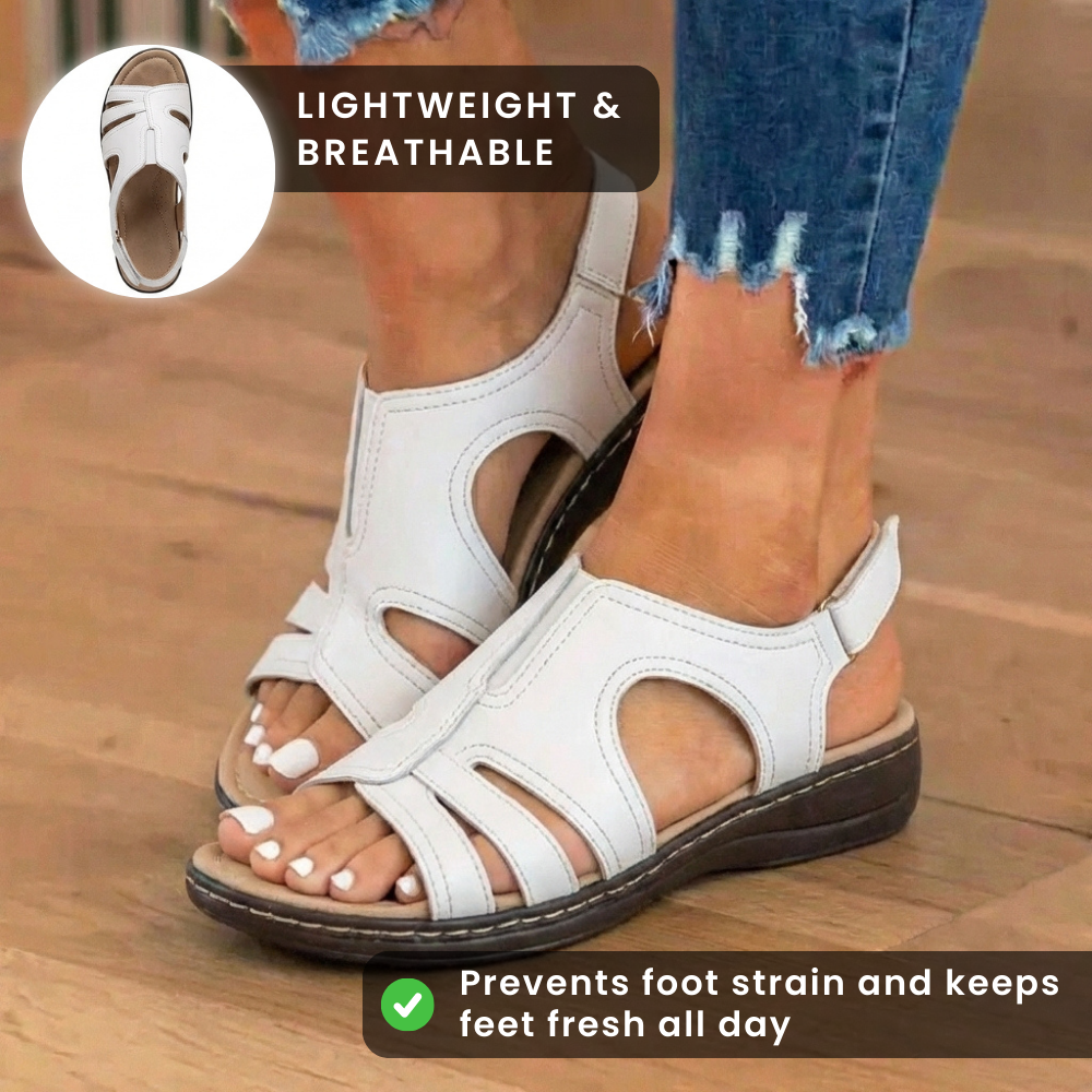 Orthopedic Leather Wave Cutout Sandals - Curved Contour Design