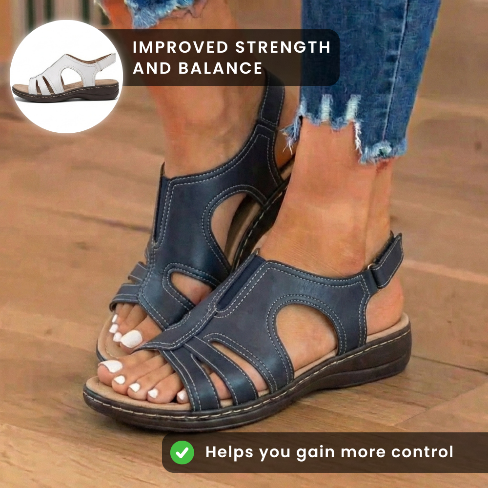 Orthopedic Leather Wave Cutout Sandals - Curved Contour Design