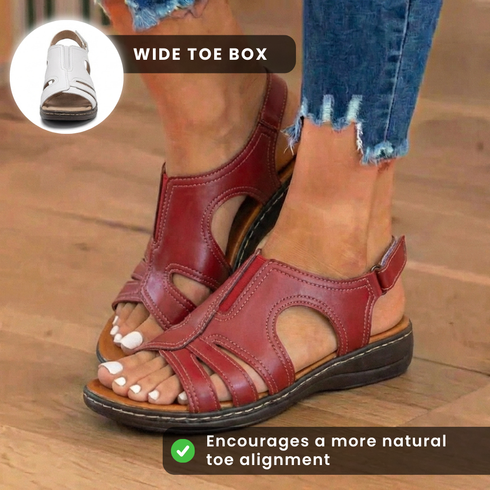 Orthopedic Leather Wave Cutout Sandals - Curved Contour Design
