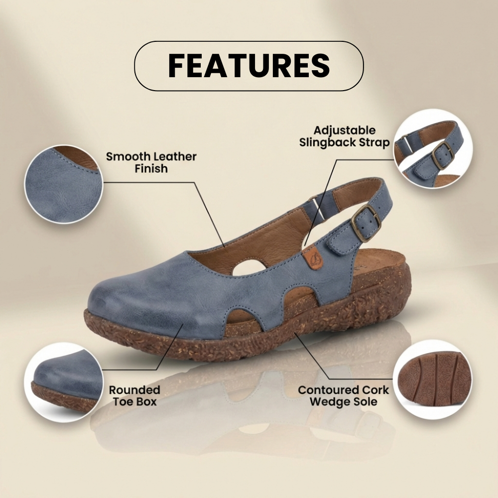 Orthopedic Leather Peep-Toe Flats - Side Cutout Detail