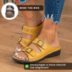 Orthopedic Leather Platform Slide Sandals - Double Buckle Perforated Design