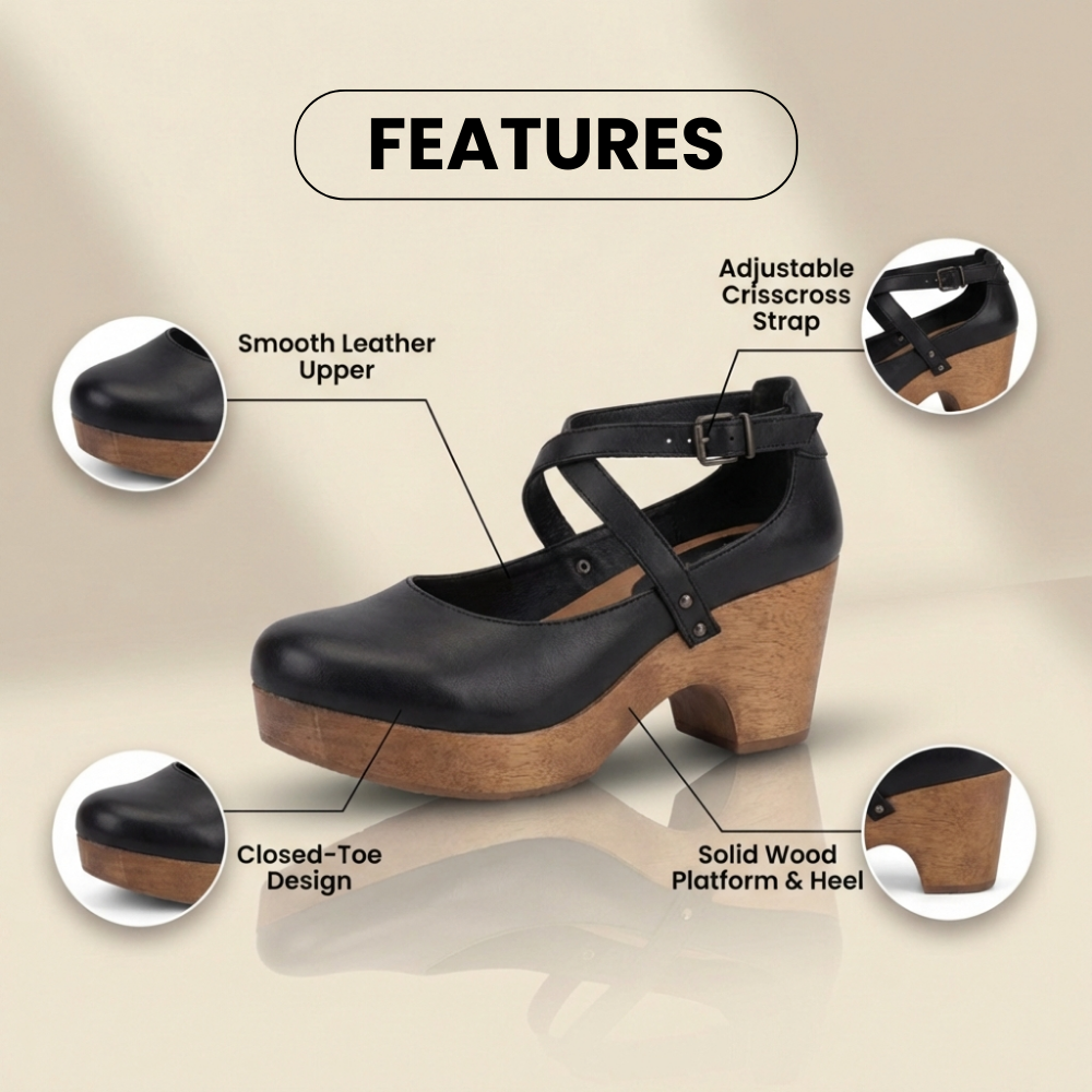 Orthopedic Leather Platform Heels - Crisscross Ankle Strap