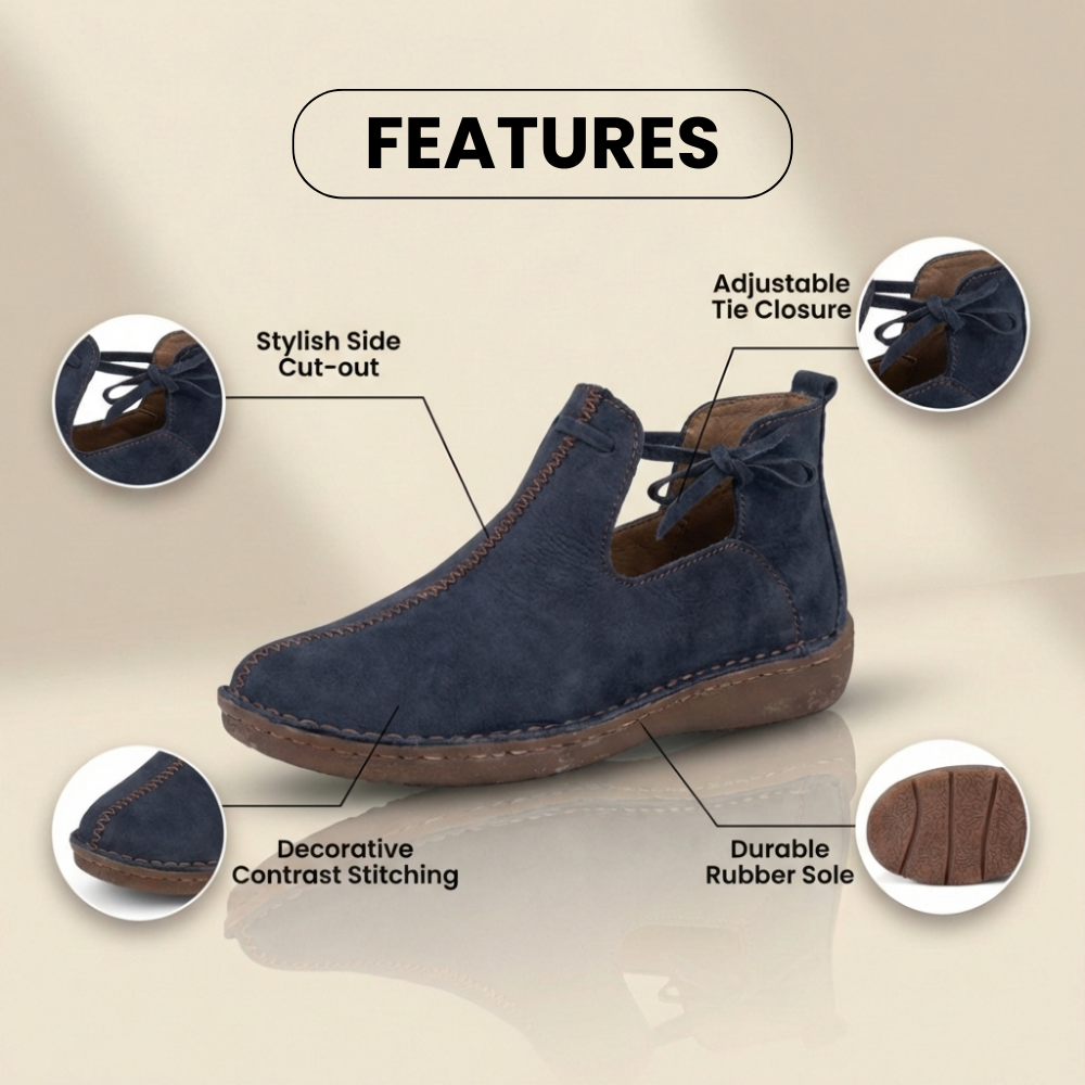 Orthopedic Leather Lace-Up Ankle Boots - Arch Support Flats