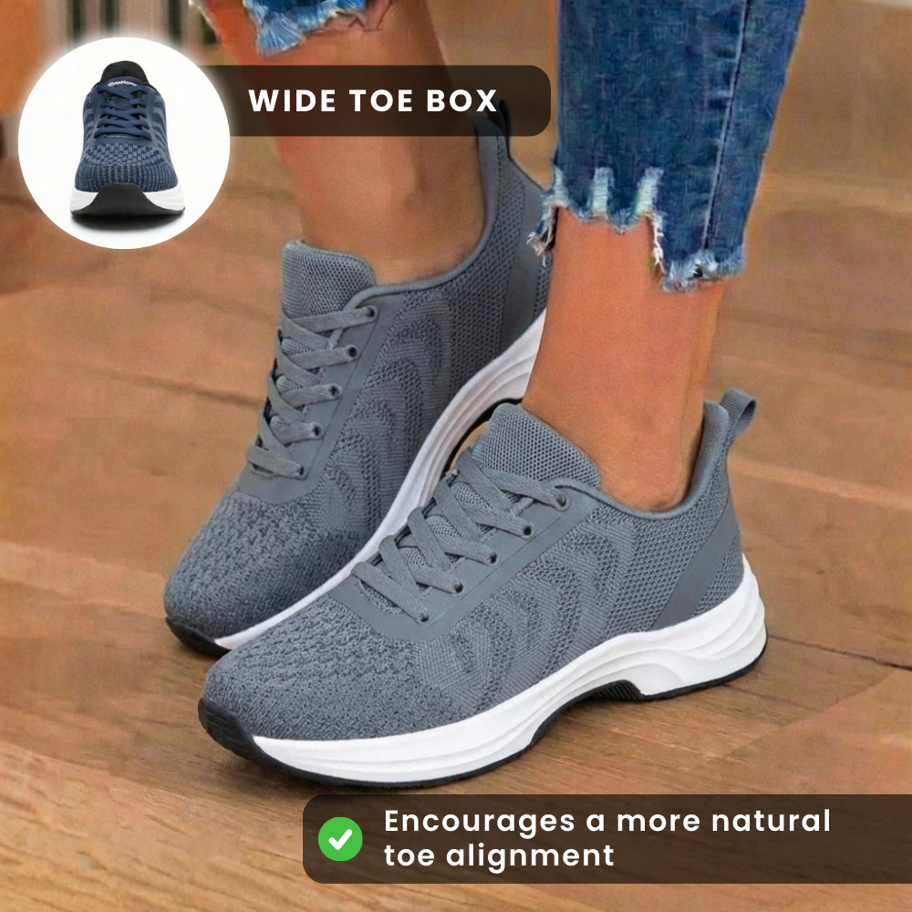 Orthopedic Knit Athletic Sneakers - Wave Pattern & Cushioned Sole