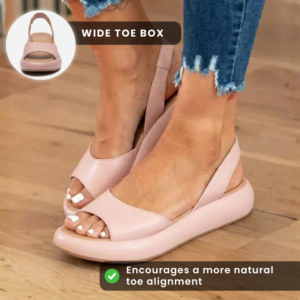 Orthopedic Leather Platform Sandals - Slingback Peep-Toe