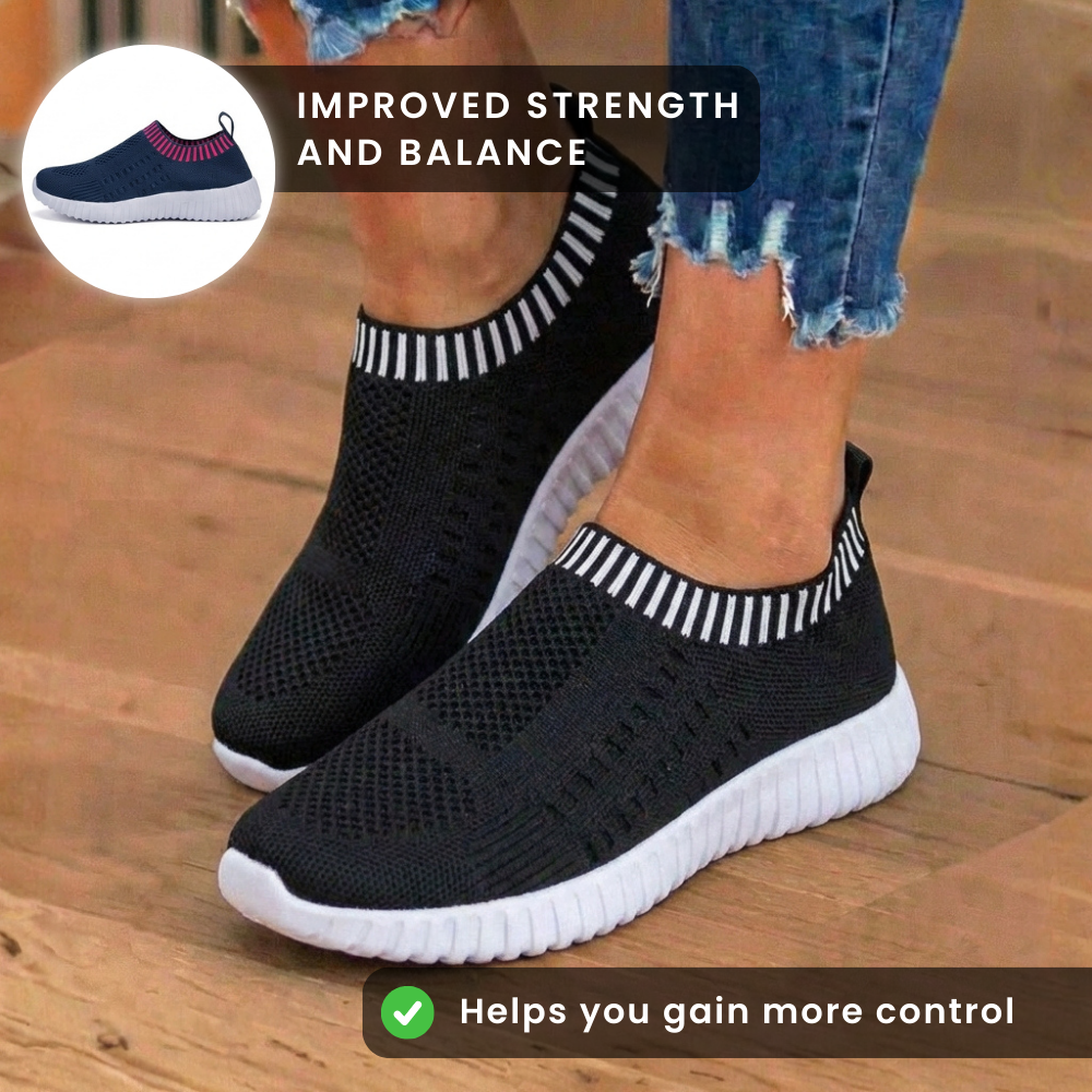 Orthopedic Knit Slip-On Sneakers - Ribbed Collar Design & Breathable Mesh Upper