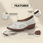 Orthopedic Leather Slingback Wedges - Perforated Floral Cutout Pattern