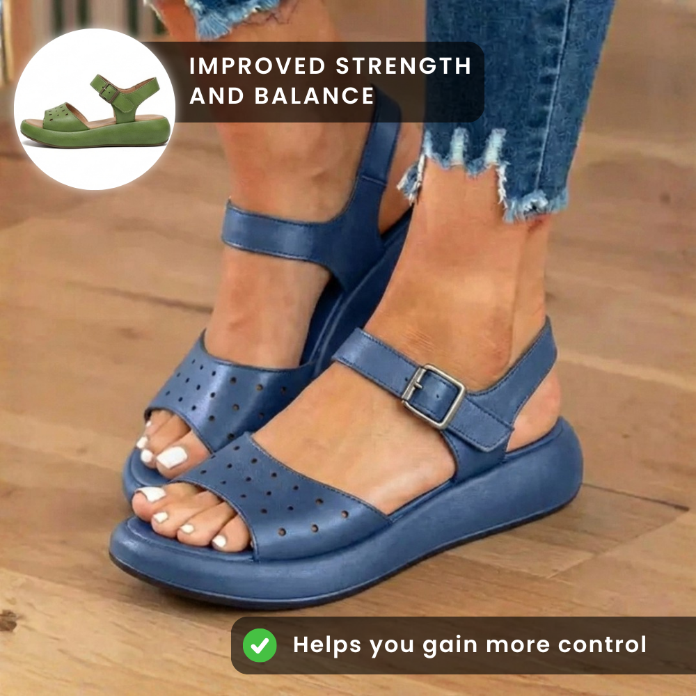 Orthopedic Leather Perforated Sandals – Adjustable Ankle Strap