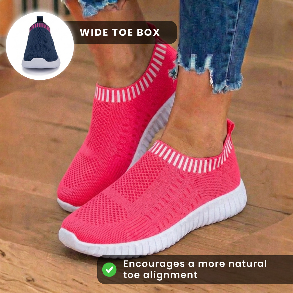 Orthopedic Knit Slip-On Sneakers - Ribbed Collar Design & Breathable Mesh Upper