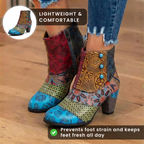 Orthopedic Bohemian Patchwork Ankle Boots - Embossed Leather