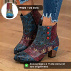 Orthopedic Bohemian Patchwork Ankle Boots - Embossed Leather