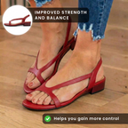 Orthopedic Leather Low-Heel Sandals - Geometric Cutout Strap