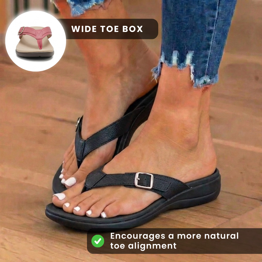 Orthopedic Fabric Thong Sandals - Buckle Detail & Contoured Footbed