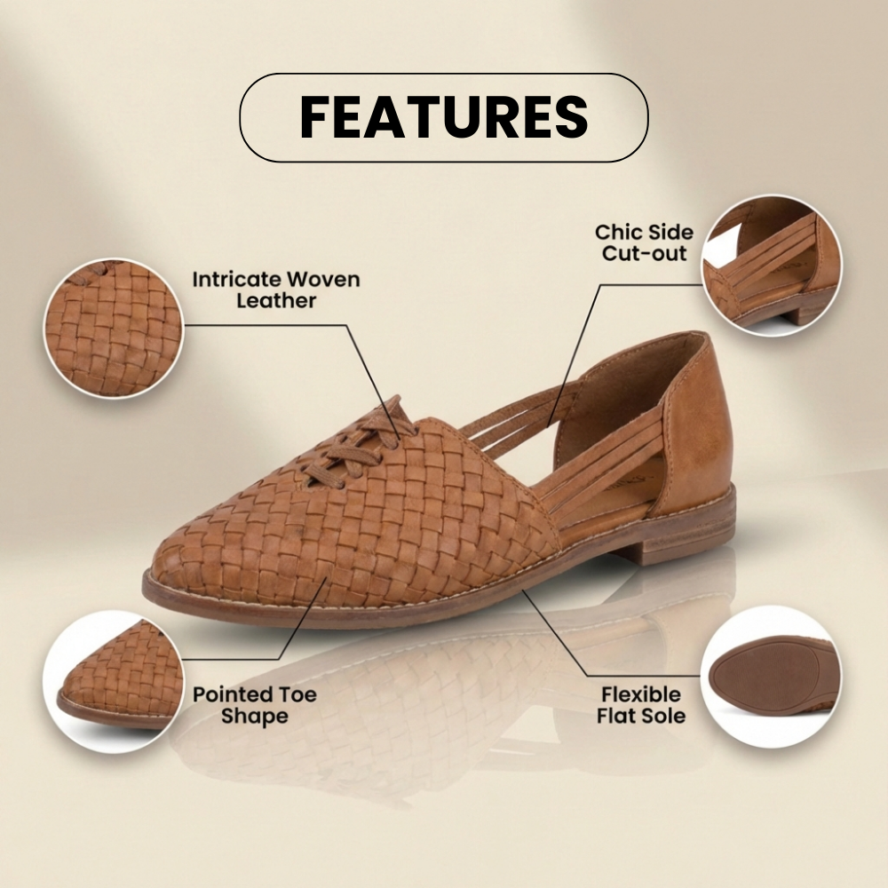 Orthopedic Leather Woven Slip-On Flats - Basketweave Cutout Detail