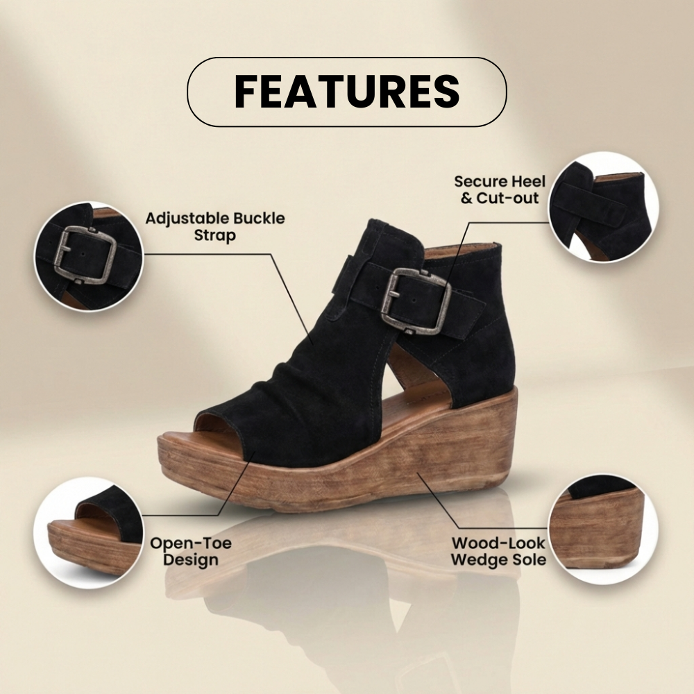 Orthopedic Leather Platform Sandals - Double Buckle Ankle Strap