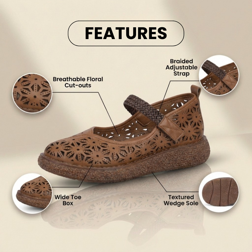Orthopedic Leather Laser-Cut Flats - Braided Ankle Strap