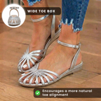Orthopedic Metallic Strappy Sandals - Crisscross Low Block Heel