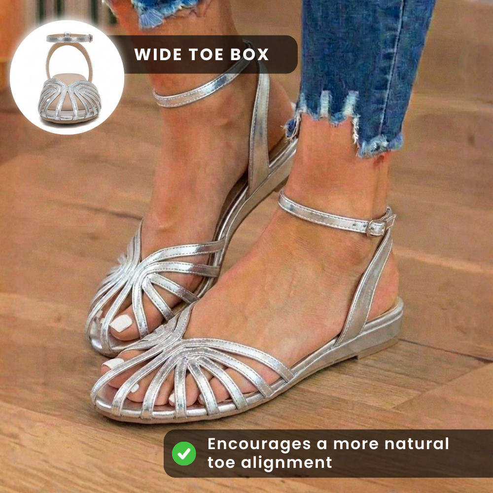 Orthopedic Metallic Strappy Sandals - Crisscross Low Block Heel