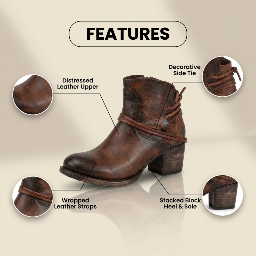 Orthopedic Leather Ankle Boots - Vintage Wrap-Around Lace