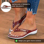Orthopedic Embellished Wedge Thong Sandals - Rhinestone & Metal Hardware