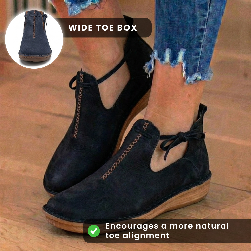 Orthopedic Leather Lace-Up Ankle Boots - Arch Support Flats