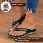 Orthopedic Embellished Wedge Thong Sandals - Rhinestone & Metal Hardware