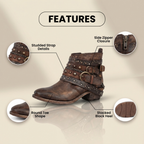 Orthopedic Leather Studded Ankle Boots - Chain & Rivet Detail