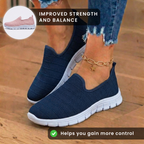 Orthopedic Knit Slip-On Sneakers - Striped Textured Design & Laceless Convenience