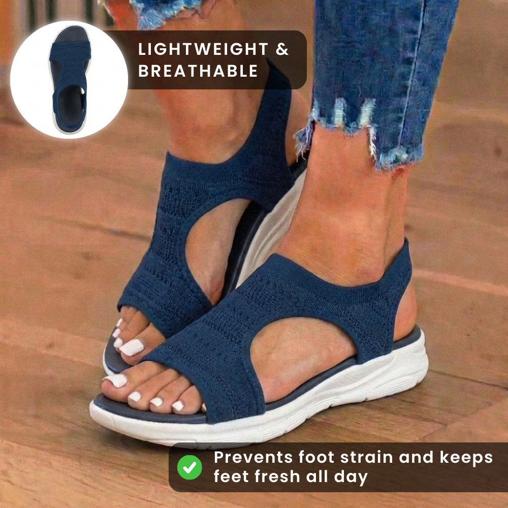 Orthopedic Knit Sport Sandals - Elastic Ankle Strap & Platform Wedge
