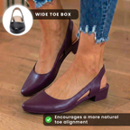 Orthopedic Leather V-Cut Block Heel Pumps - Topstitch Detail