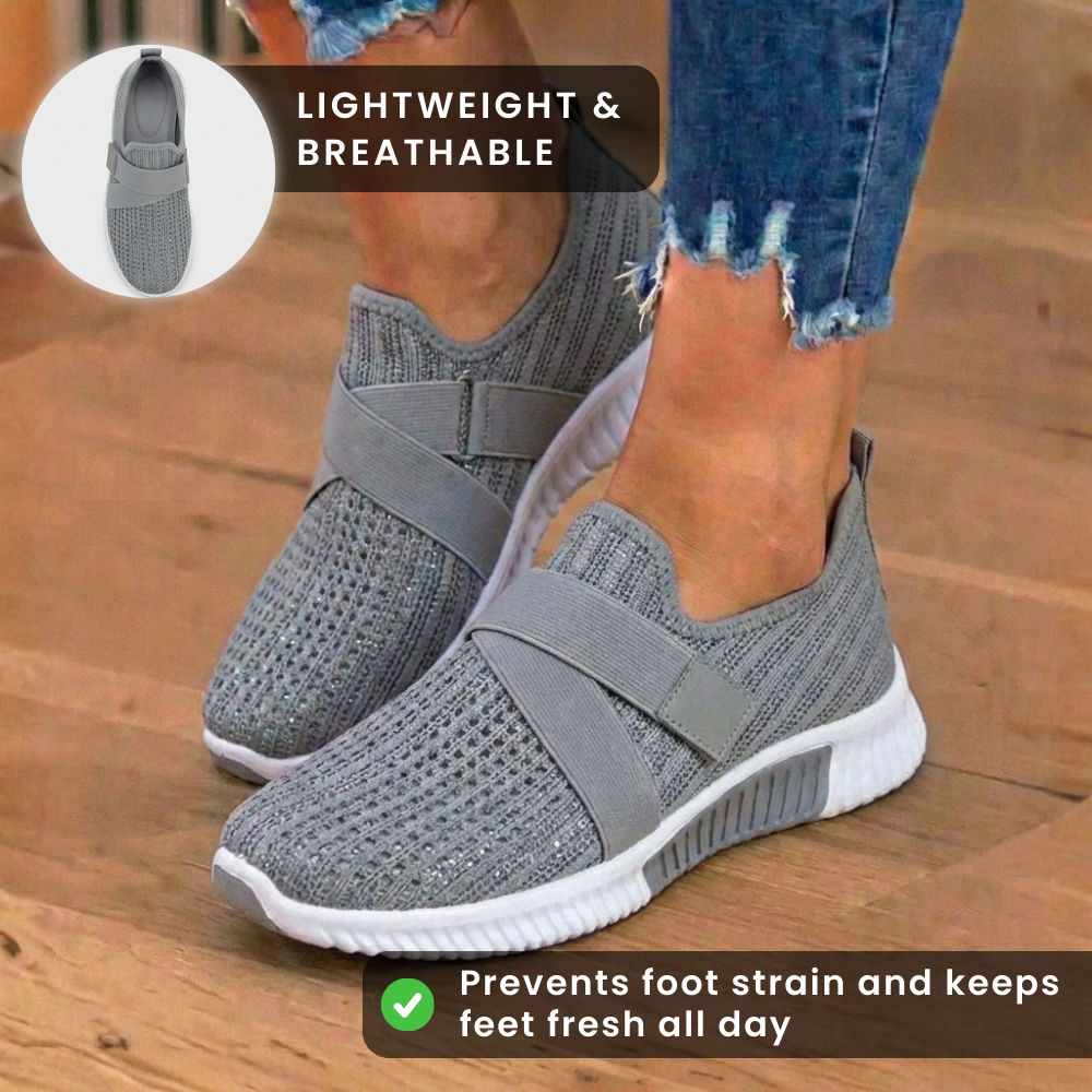 Orthopedic Knit Slip-On Sneakers - Rhinestone Embellished & Adjustable Strap*
