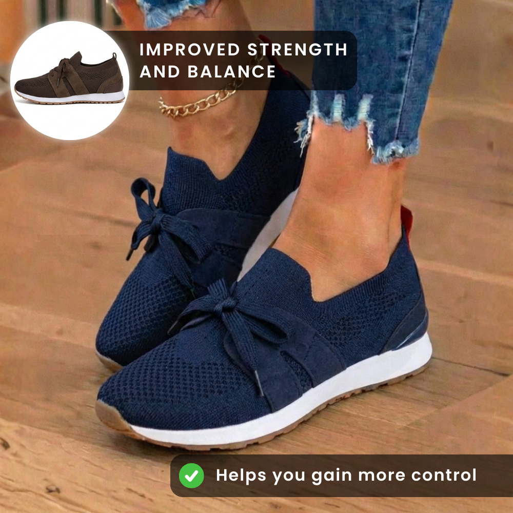 Orthopedic Mesh Athletic Sneakers - Breathable Knit Upper & Suede Panel Accents