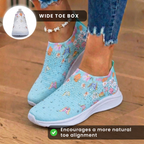 Orthopedic Knit Slip-On Sneakers - Butterfly & Floral Print & Crystal Embellishments