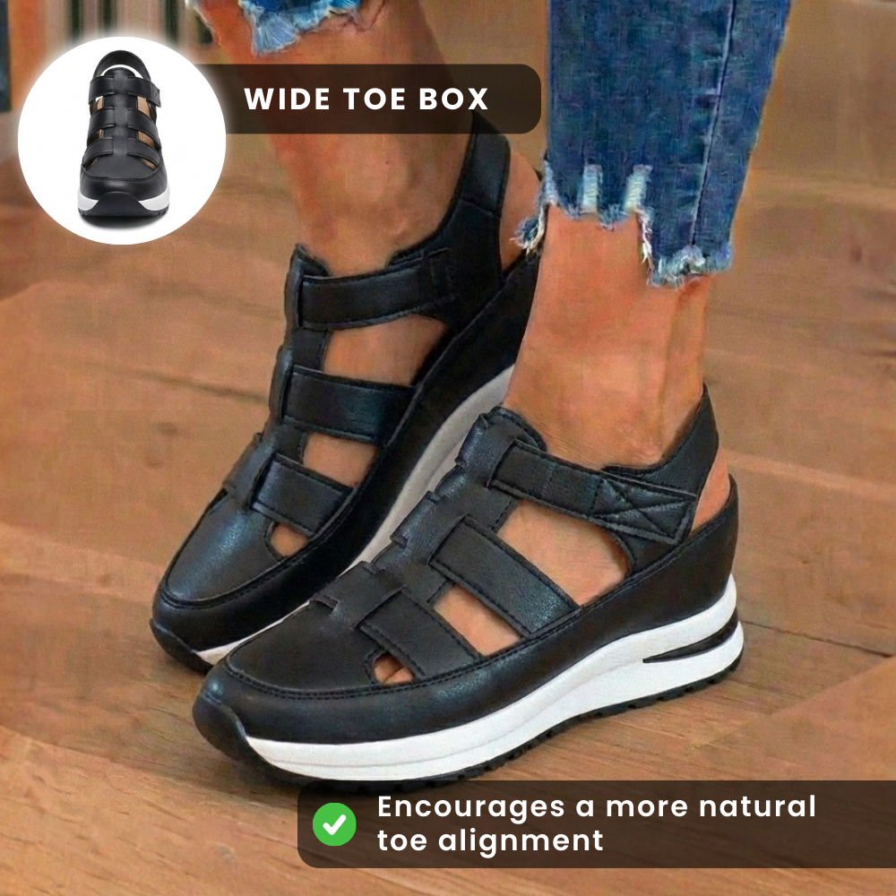 Orthopedic Leather Platform Sneaker Sandals - Cage Cutout Design