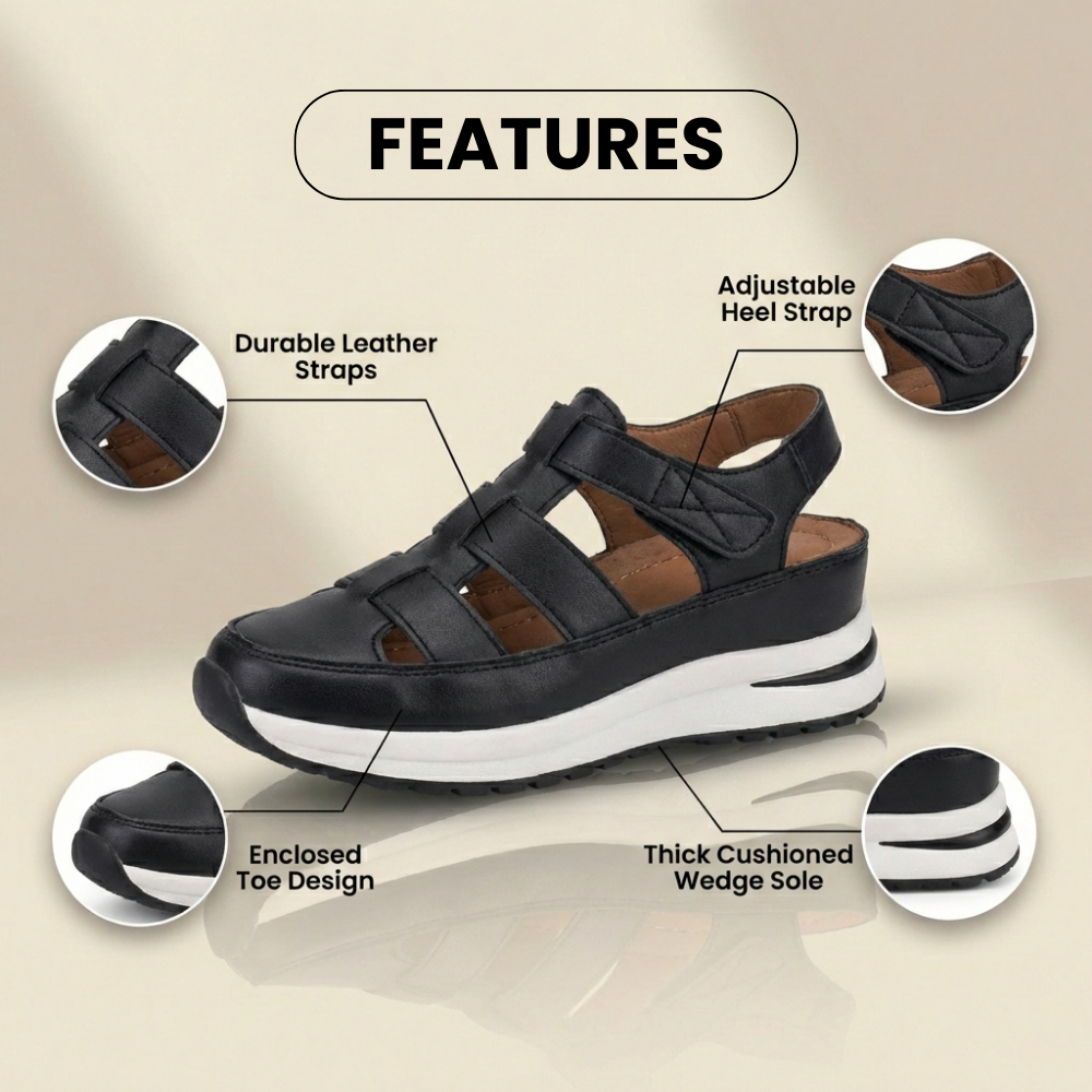 Orthopedic Leather Platform Sneaker Sandals - Cage Cutout Design