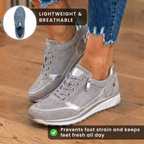 Orthopedic Suede Wedge Sneakers - Rhinestone Embellished Design & Hidden Height Boost