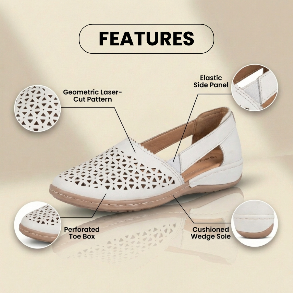 Orthopedic Leather Slip-On Loafers - Geometric Laser-Cut Pattern