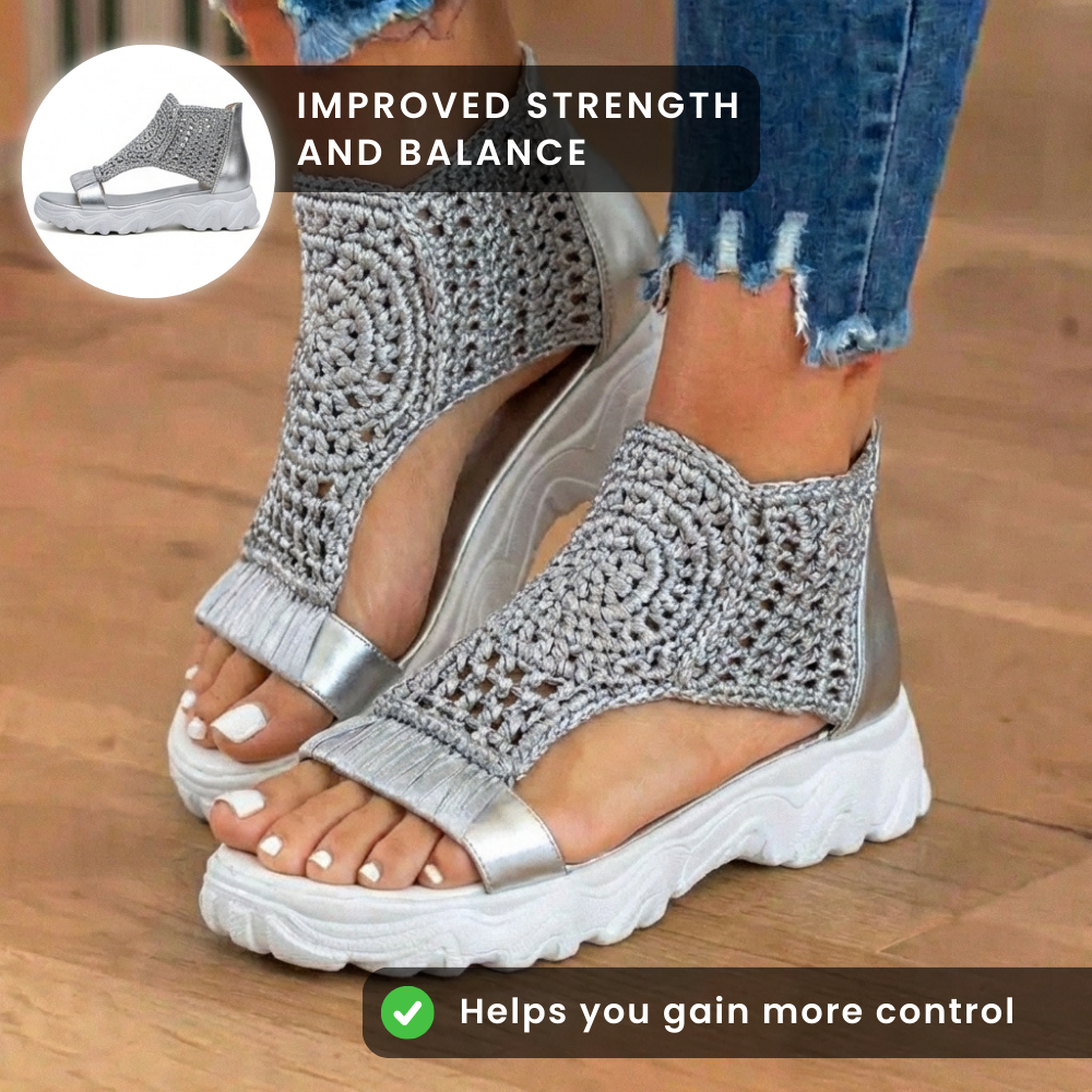 Orthopedic Platform Sport Sandals - Metallic Ankle Wrap & Chunky Sole